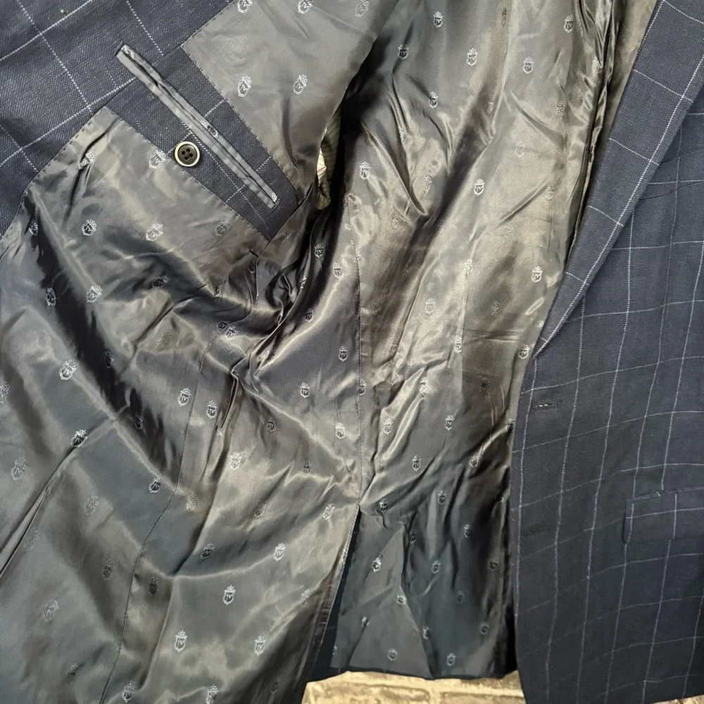 John Varvatos Bedford jacket blazer navy blue linen blend 2 button closure